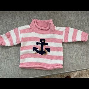 Knit pink and white sweater with navy anchor in the middle. Great quality, TTS